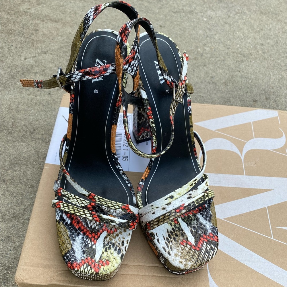 Zara High-heel Multi-Color Animal Print Sandal